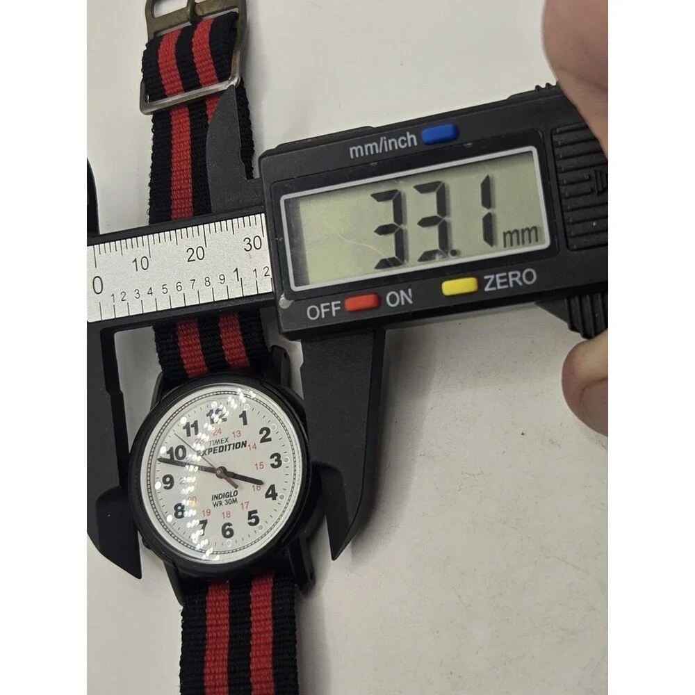 Timex Expedition Camper Indiglo 33mm Watch White Dial. Red-Black NATO strap.